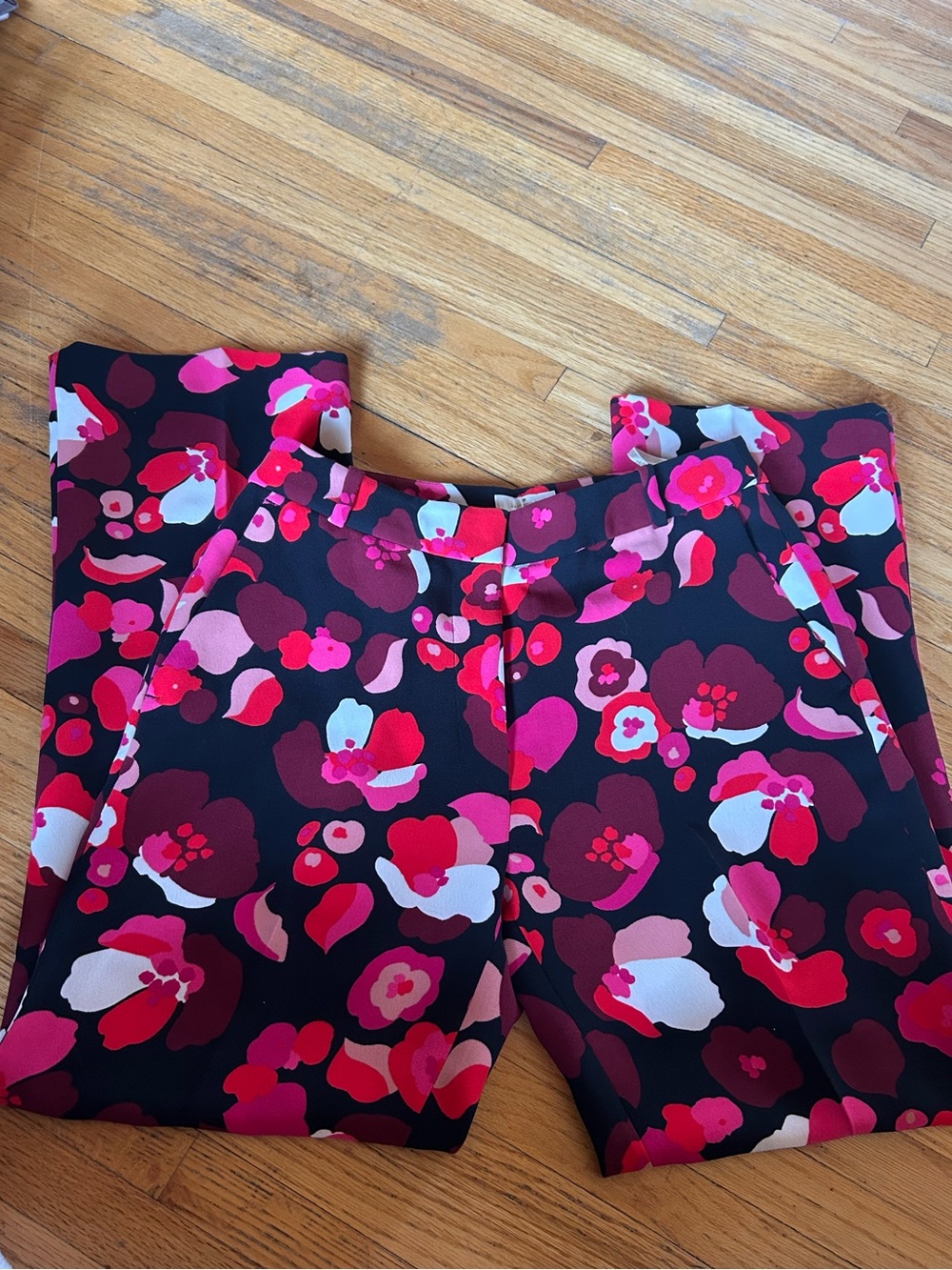 kate spade Black Pants with Pink & Red Floral Print